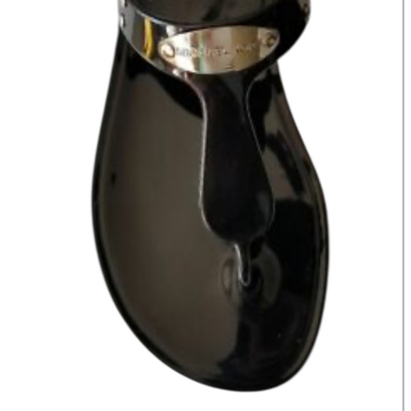 Michael Michael Kors Black Jelly "MK" Logo Plate T-Strap Thong Sandals Sz.8 - Picture 7 of 7